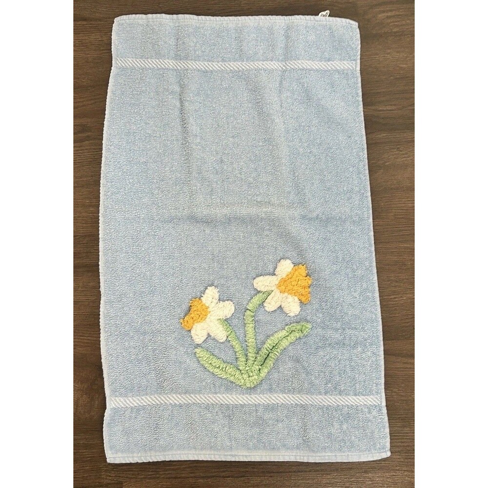 VTG Cannon Sculpted Pink Chenille Tufted Hand Towel Floral Retro MCM Decor